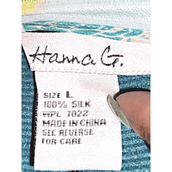 Hanna G. Womens Dress L Blue & Green 100% Silk Maxi Circle Print Fairy Resort - Picture 2 of 5